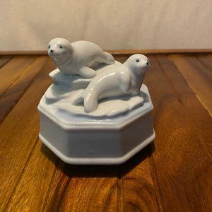 Otagiri Porcelain Seals Rotating Musical Figurine -Edelweiss